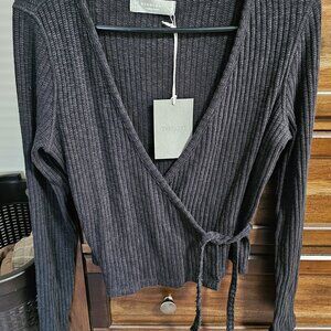 Everlane rib knit wrap top gray